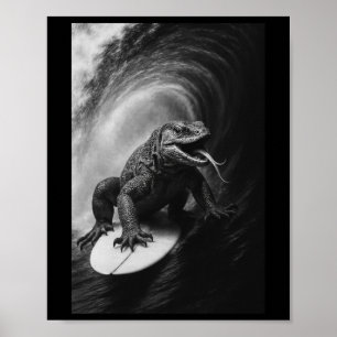 Poster Monitor de Surf Divertido Lizar Selfie Prancha de