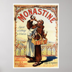 Poster Monk Liqueur Ad French Vintage Álcool MONASTINE M