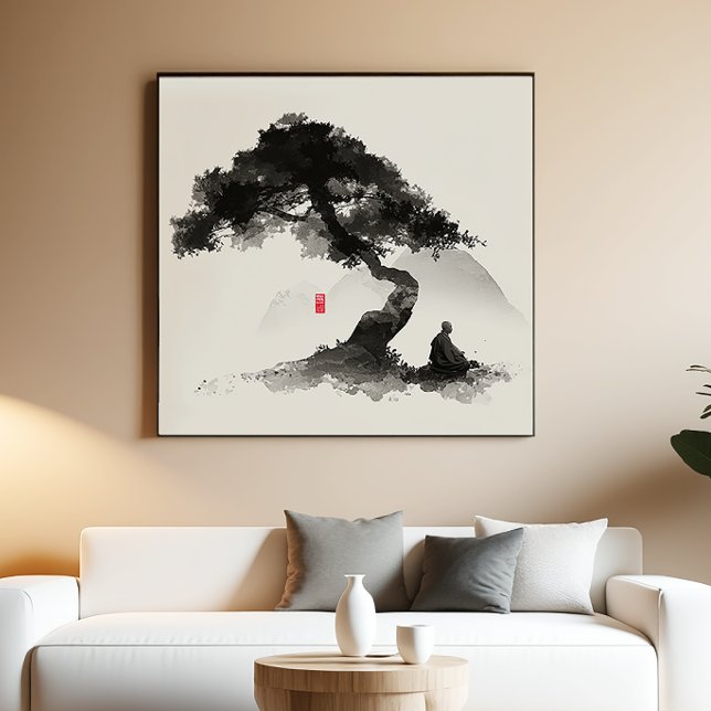 Póster Monk & Pine - Zen Ink Wall Art - Minimal Decor (Criador carregado)