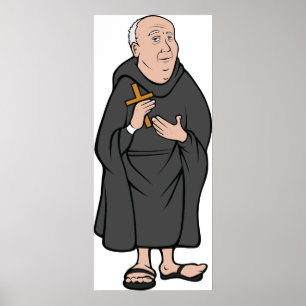 Poster Monk Segurando Cruz em Robe Religioso Medieval