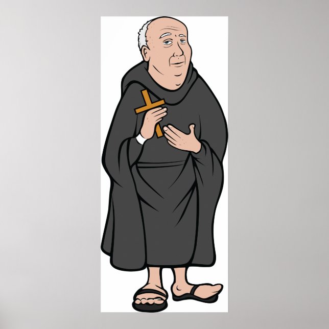 Poster Monk Segurando Cruz em Robe Religioso Medieval (Frente)