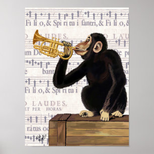 Poster Monkey Playing Trumpet