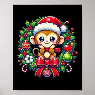 Poster Monkey Santa Hat Natal