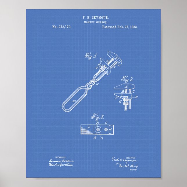 Poster Monkey Wrench 1883 Patent Art Blueprint (Frente)