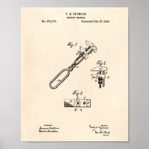 Póster Monkey Wrench 1883 Patent Art Old Peper