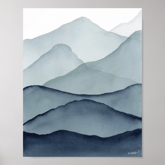 Poster Monochromatic Watercolor Mountains (Frente)