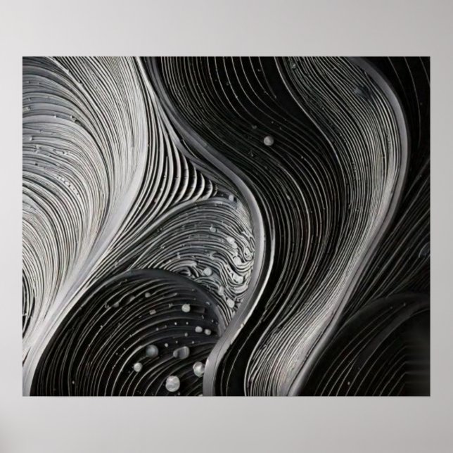 Poster Monochrome Flowing Waves Line Texture (Frente)