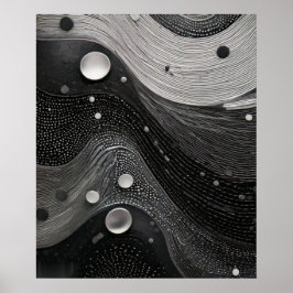 Poster Monochrome Flowing Waves Line Texture with Dots