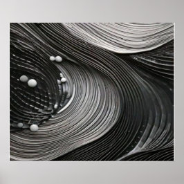 Poster Monochrome Flowing Waves Textured Abstract