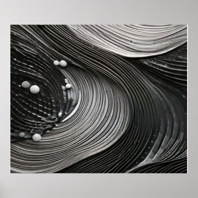 Poster Monochrome Flowing Waves Textured Abstract (Frente)