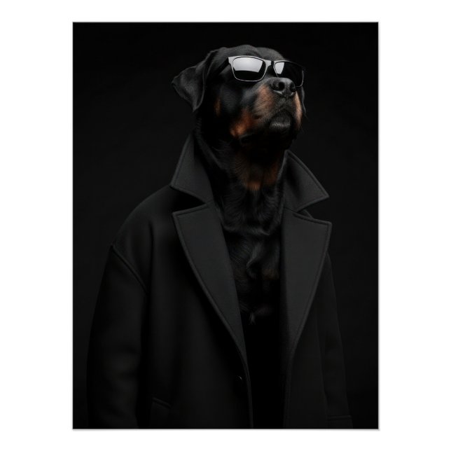 Póster Monochrome Rottweiler Portrait – Dark Minimalist (Frente)