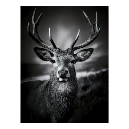 Póster Monochrome Stag Portrait with Impressive Antlers