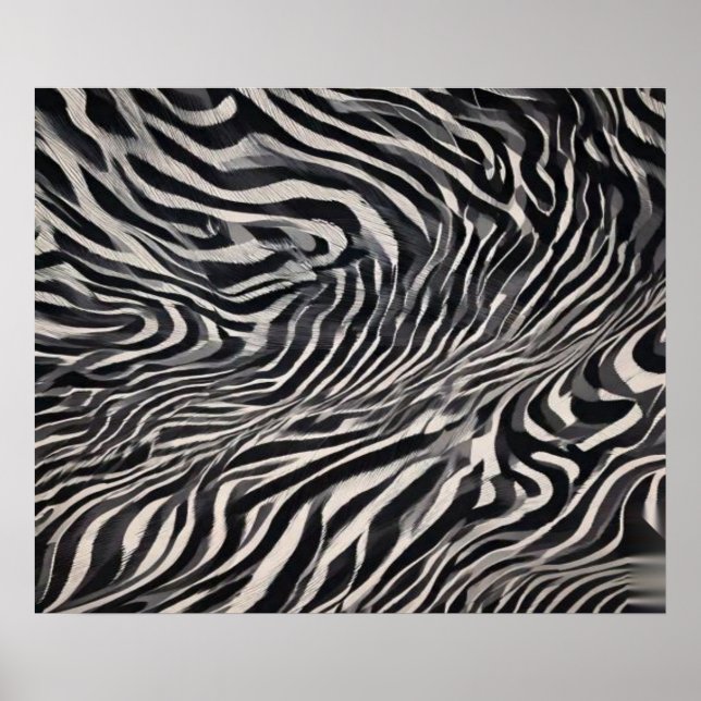 Poster Monochrome Zebra Stripe Flow Abstract Pattern (Frente)