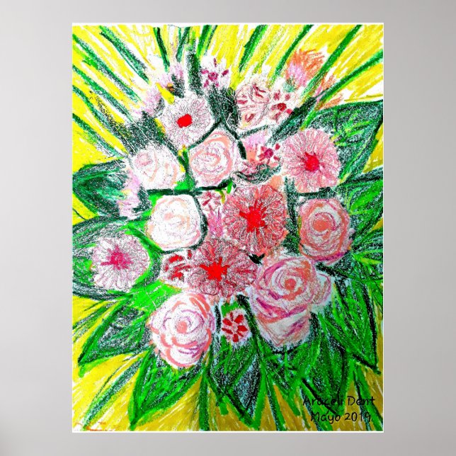 Poster Monocromático, Rosas, Dianthus caryophyllus,  Gerb (Frente)