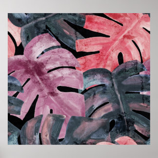Poster Monocromo Monstera: Padrão Tropical Watercolor.