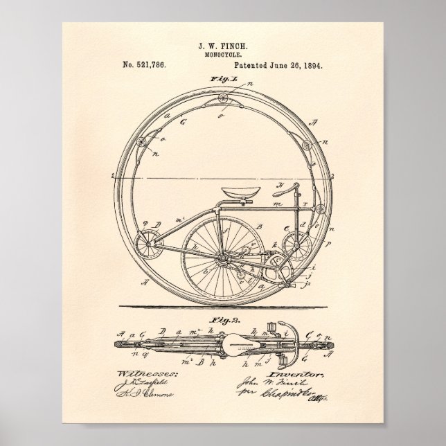 Póster Monocycle 1894 Patent Art Old Peper (Frente)