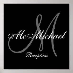 Póster Monogram and Name Wedding Reception Sign