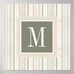 Póster Monogram The Joy of White Watercolor Stripes