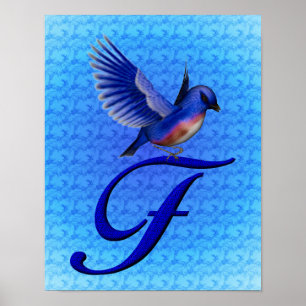 Póster Monograma Bluebird Inicial F