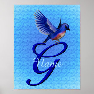 Poster Monograma Bluebird Inicial G Personalizado