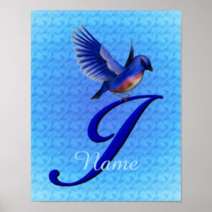 Poster Monograma Bluebird Inicial J Personalizado