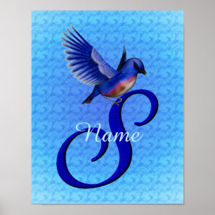 Poster Monograma Bluebird Inicial S Personalizado