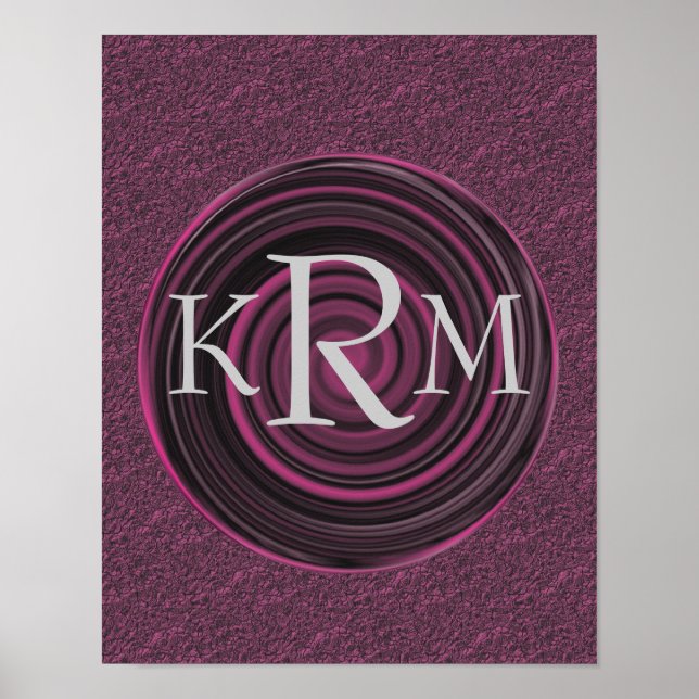 Póster Monograma com suas iniciais redemoinhos de ameixa  (Frente)