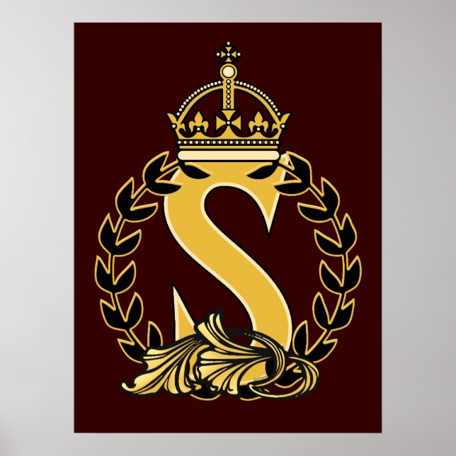 Póster Monograma da Coroa Personalizada - S (Frente)