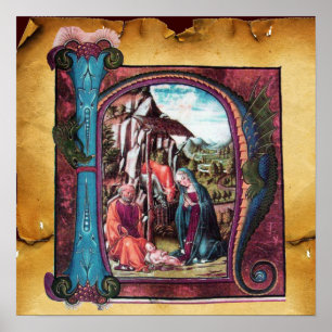 PÓSTER MONOGRAMA DA NATIVIDADE NATAL PARCHMENT