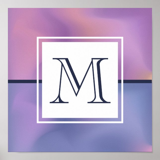 Poster Monograma de Abstrato Roxo e Rosa Modernos (Frente)