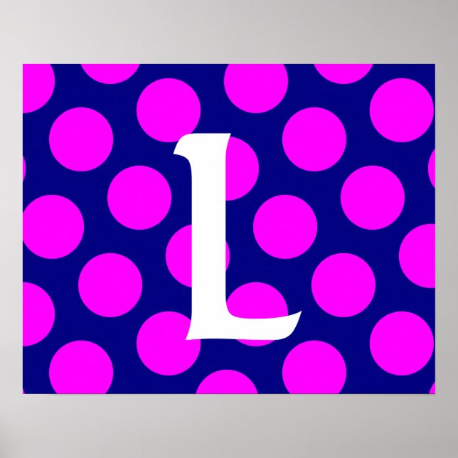 Póster Monograma de Bolinhas Navy e Magenta (Frente)