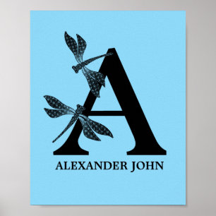 Poster Monograma de Cor Personalizada Letra Floral A Berç