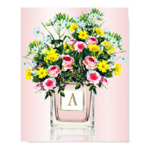 Monograma de Frasco de Perfume Rosa, Buquê Floral