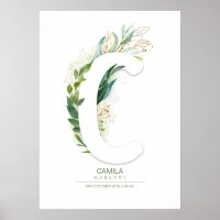 Monograma de letra C dourado folhagem Chic