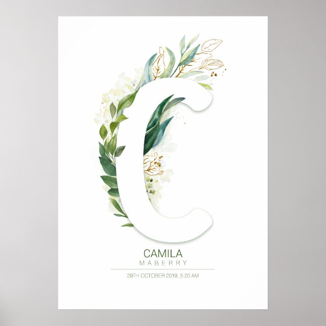 Poster Monograma de letra C dourado folhagem Chic (Frente)