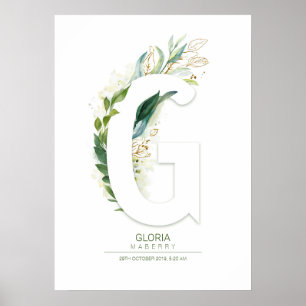 Poster Monograma de Letra G Dourado Folhagem Chic