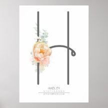 Monograma de Letra H Decoração de Casa Floral Bege