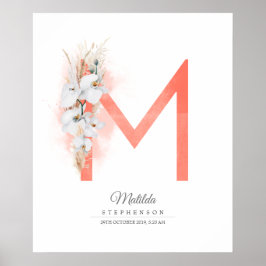 Poster Monograma de Letra M Orquídeas Brancas e Grama Pam