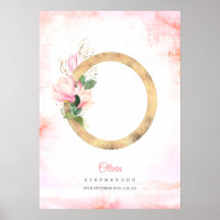 Monograma de Letra O Folhas Douradas Floral Magnól