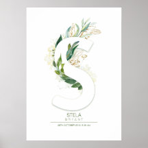 Monograma de letra S dourado folhagem Chic