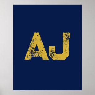 Poster Monograma de Letras Iniciais Dourado e Azul Simple