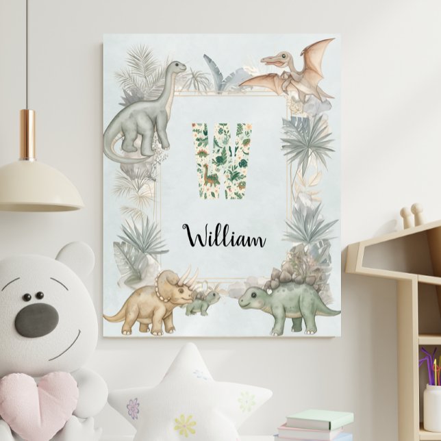Poster Monograma de Nome Personalizado de Dinossauro Berç (Criador carregado)