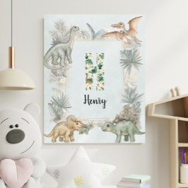 Poster Monograma de Nome Personalizado de Dinossauro Berç