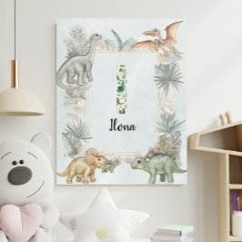 Poster Monograma de Nome Personalizado de Dinossauro I Be