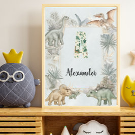 Poster Monograma de Nome Personalizado de Dinossauro Um B