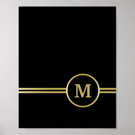 Poster Monograma de ouro elegante a preto