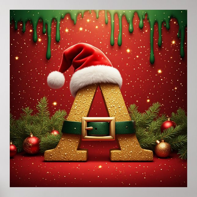 Poster Monograma de Papai Noel A Para Presentes de Natal (Frente)