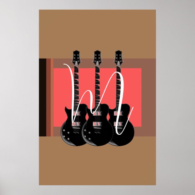 Poster Monograma de Violão Elétrico de pop Art (Frente)