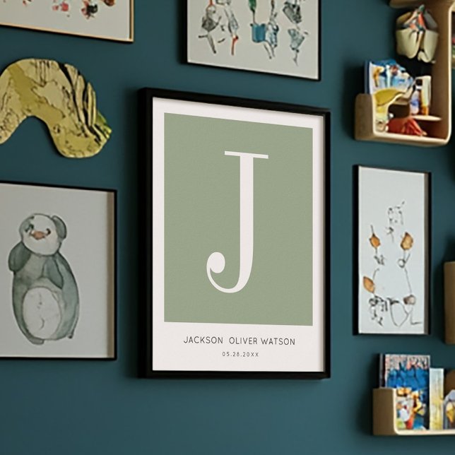 Poster Monograma do Nursery de Nome do Bebê Minimalista M (Criador carregado)