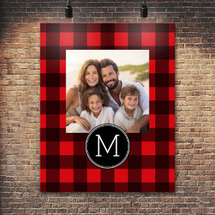 Poster Monograma do Padrão Rustic Red & Black Buffalo Xad